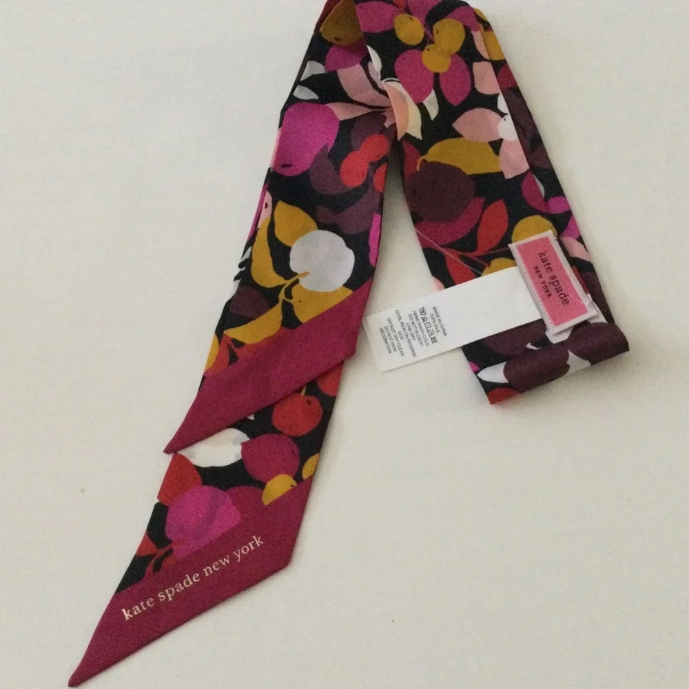 kate spade ♠️ Floral Print Silk Scarf with Red, Pink, Yellow and White Accents